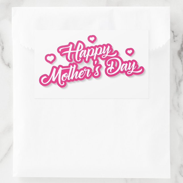 Pegatina Rectangular Pegatinas felices del Día de la Madre (Happy Mother's Day Stickers with vibrant pink lettering on a clean white background!)