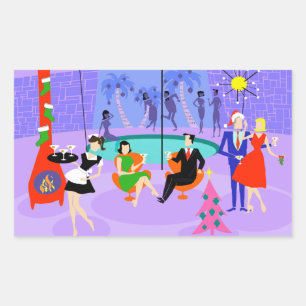 Pegatina Rectangular Pegatinas Fiestas de Navidades tropicales retro