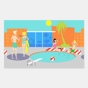Pegatina Rectangular Pegatinas Fiestas de Retro Pool
