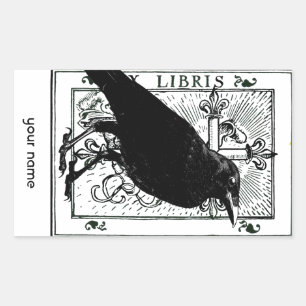 Pegatina Rectangular Pegatinas Raven y Cross Bookplate