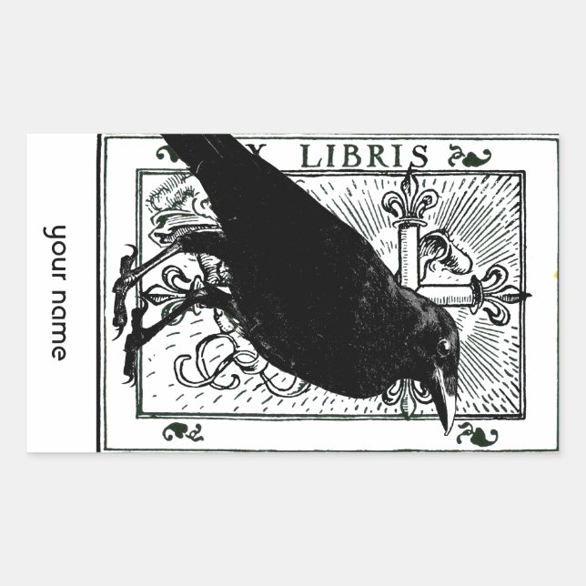 Pegatina Rectangular Pegatinas Raven y Cross Bookplate (Anverso)