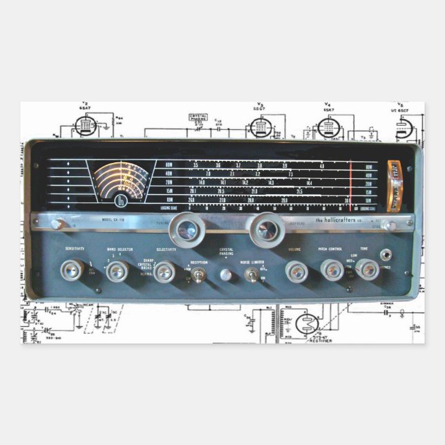 Pegatina Rectangular Pegatinas Rectangulares de radio de onda corta de  (Anverso)