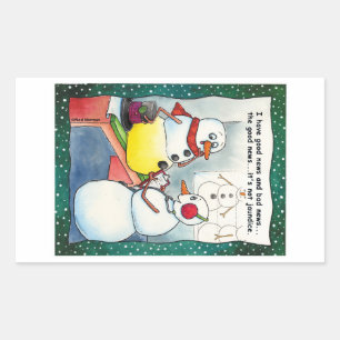 Pegatina Rectangular Pegatinas Snowman Checkup