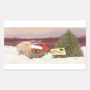 Pegatina Rectangular Pekingese Navidad