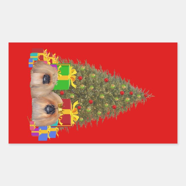 Pegatina Rectangular Pekingese Navidad (Anverso)