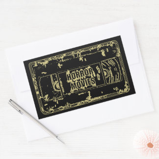 Pegatina Rectangular Películas de Terror Retro Diseño de Cinta VHS Oro