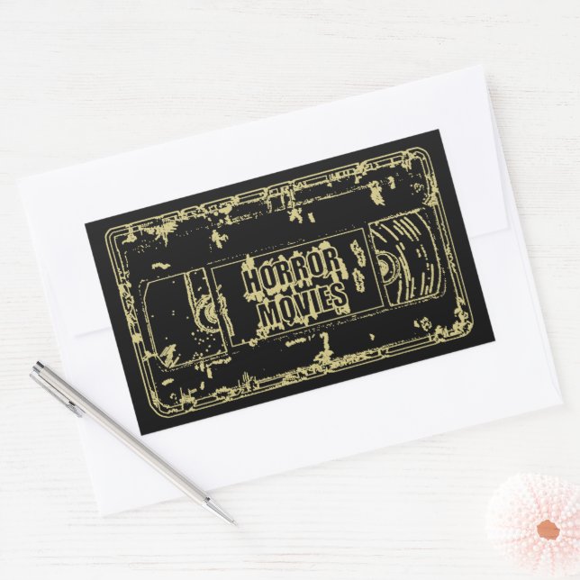Pegatina Rectangular Películas de Terror Retro Diseño de Cinta VHS Oro (Sobre)
