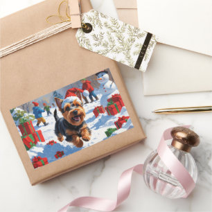 Pegatina Rectangular Peligro escocés con nieve con Gorra Navidad