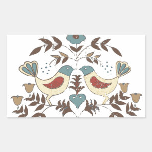 Pegatina Rectangular Pennsylvania Dutch Amish Hex Rótulo Bird Americana