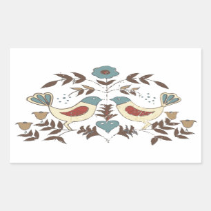 Pegatina Rectangular Pennsylvania Dutch Amish Hex Rótulo Bird Americana
