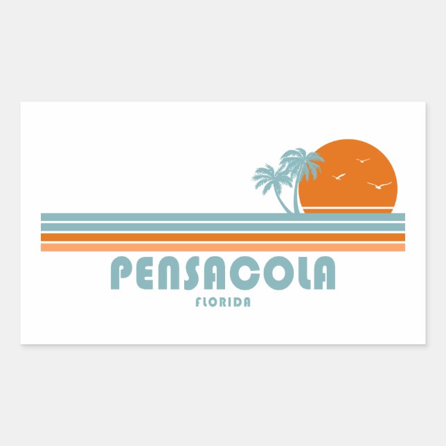 Pegatina Rectangular Pensacola Florida Sun Palmeras (Anverso)