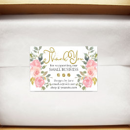 Pegatina Rectangular Pequeña Empresa Gracias Logo Rubor Floral rosa