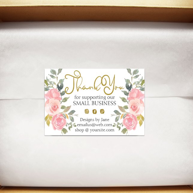 Pegatina Rectangular Pequeña Empresa Gracias Logo Rubor Floral rosa (Subido por el creador)