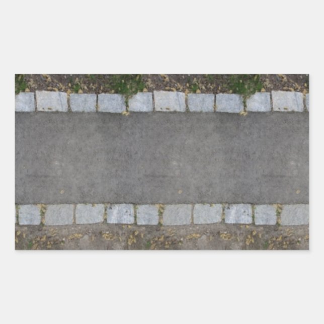 Pegatina Rectangular pequeño sendero bordeado de ladrillos con hierba y (Anverso)