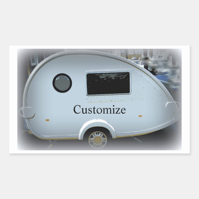 Pegatina Rectangular Pequeño trailer de caravana gitana clásico (Anverso)