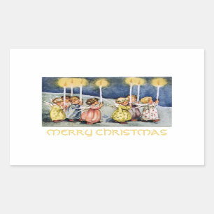 Pegatina Rectangular Pequeños ángeles de las Felices Navidad