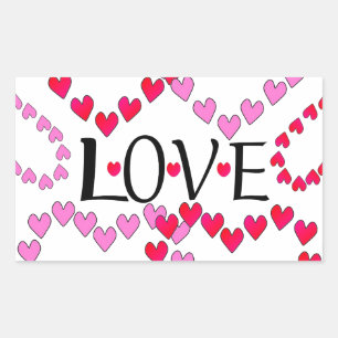Pegatina Rectangular Pequeños corazones Amor Rojo Rosa