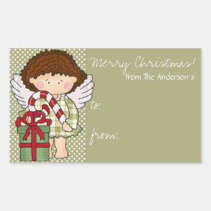 Pegatina Rectangular Pequeños Navidades Angel Gift Tag Pegatinas - d1