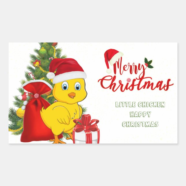 Pegatina Rectangular Pequeños Navidades de pollo (Anverso)