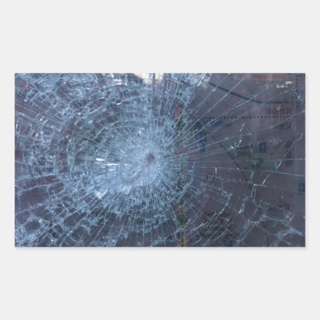 Pegatina Rectangular Perdido — con vidrio roto y mapa (Anverso)