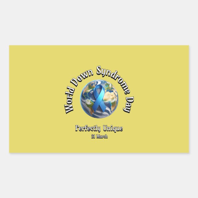 Pegatina Rectangular Perfectamente Único. Día Mundial del Síndrome de D (Anverso)
