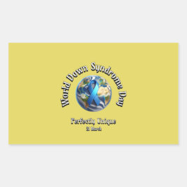 Pegatina Rectangular Perfectamente Único. Día Mundial del Síndrome de D