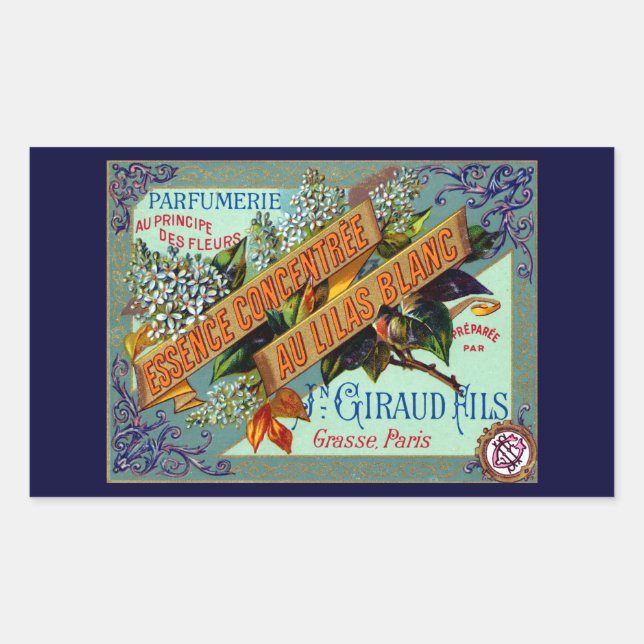 Pegatina Rectangular Perfume Lilac blanco francés de 1915 (Anverso)
