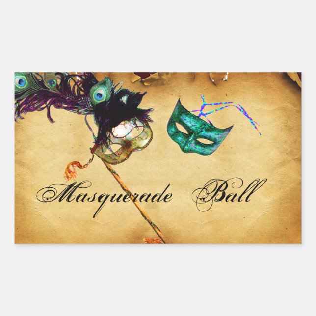 Pegatina Rectangular Pergamino MARDI GRAS MASQUERADE (Anverso)