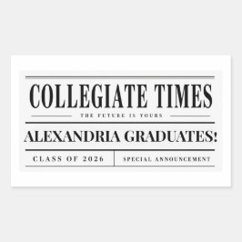Pegatina Rectangular Periódico Personalizado Graduación 2026 Clásico Ro