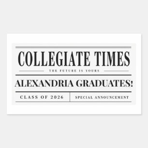 Pegatina Rectangular Periódico Personalizado Graduación 2026 Clásico Ro