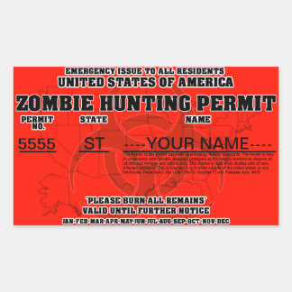 Pegatina Rectangular Permiso de caza de zombis