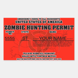 Pegatina Rectangular Permiso de caza de zombis