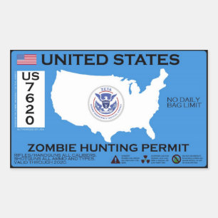 Pegatina Rectangular Permiso de caza de zombis - ZETA