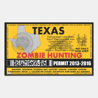 Pegatina Rectangular Permiso de caza zombi Texas
