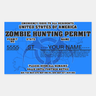 Pegatina Rectangular Permiso de la caza del zombi (azul)