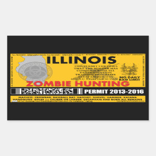 Pegatina Rectangular Permiso Illinois de la caza del zombi