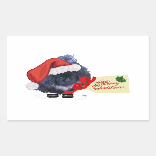 Pegatina Rectangular Perrito de Pekín Navidad