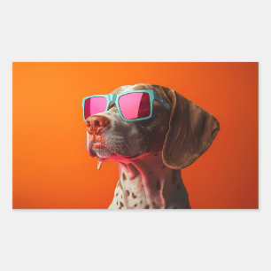 Pegatina Rectangular Perro Bracco italiano genial con gafas de sol