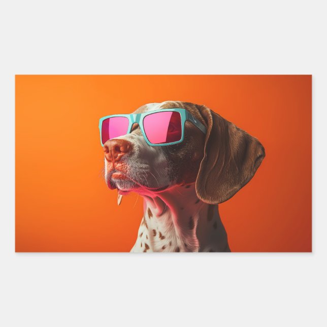 Pegatina Rectangular Perro Bracco italiano genial con gafas de sol (Anverso)