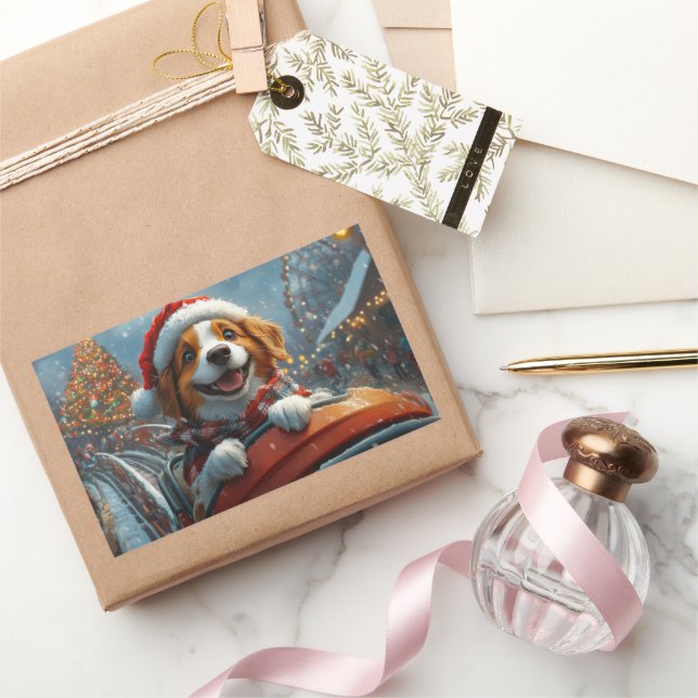 Pegatina Rectangular Perro Brittany Spaniel Navidad (Regalar)