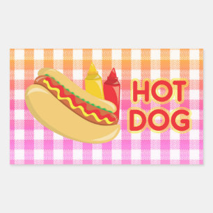 Pegatina Rectangular Perro caliente en Gingham Picnic Tablecloth con co