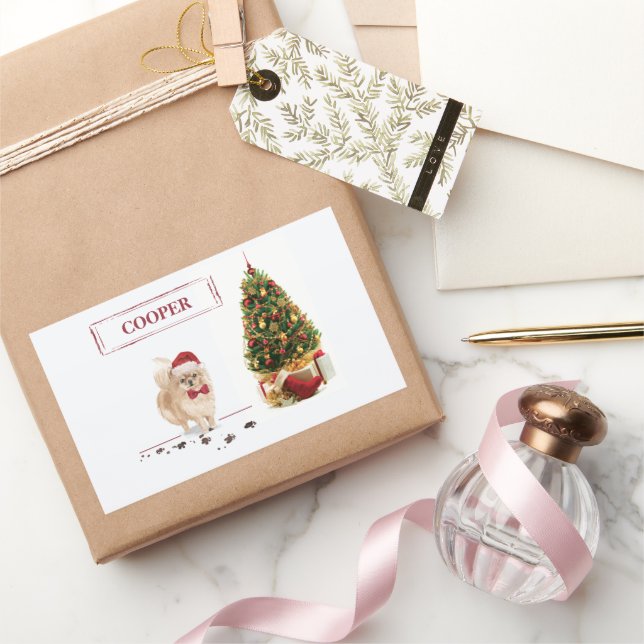 Pegatina Rectangular Perro con árbol de Navidades divertidos de Pomeran (Regalar)