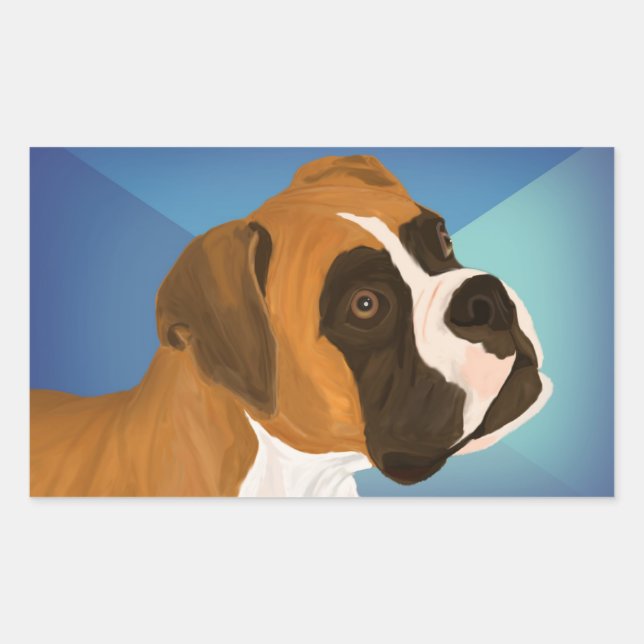 Pegatina Rectangular Perro de boxeador marrón pintado digital con fondo (Anverso)