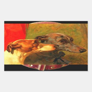 Pegatina Rectangular PERRO DE MINIATURA VICTORIANA RETRATA Greyhounds
