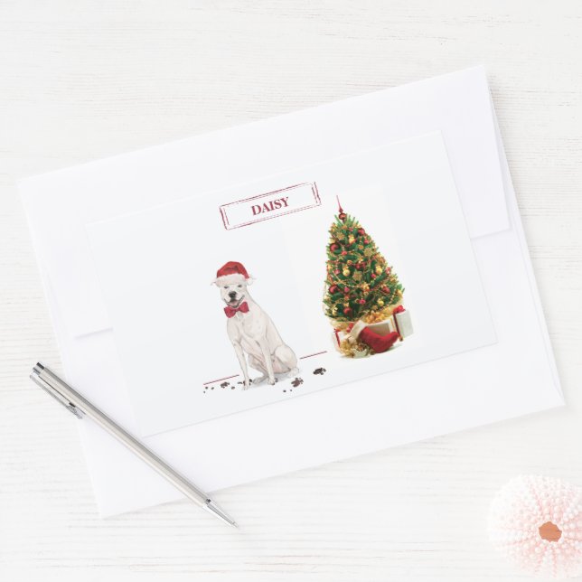 Pegatina Rectangular Perro de Navidades divertidos de Staffordshire Ter (Sobre)