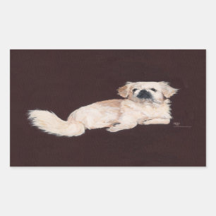 Pegatina Rectangular Perro de Pekín Blanco