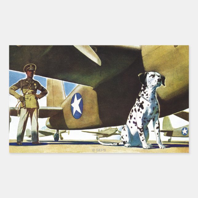 Pegatina Rectangular Perro del ejército (Anverso)