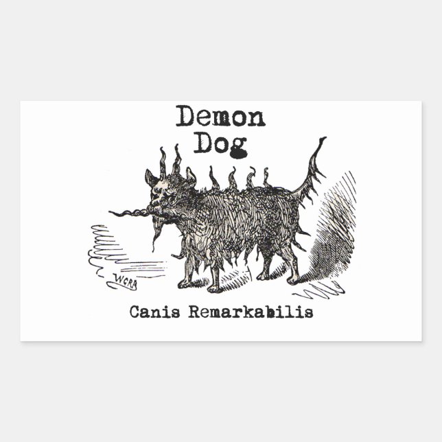 Pegatina Rectangular Perro Demon Vintage Gracioso (Anverso)