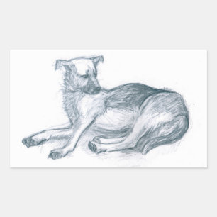 Pegatina Rectangular Perro. Dibujo a lápiz.