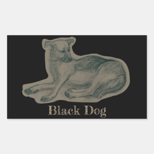 Pegatina Rectangular Perro. Dibujo a lápiz.